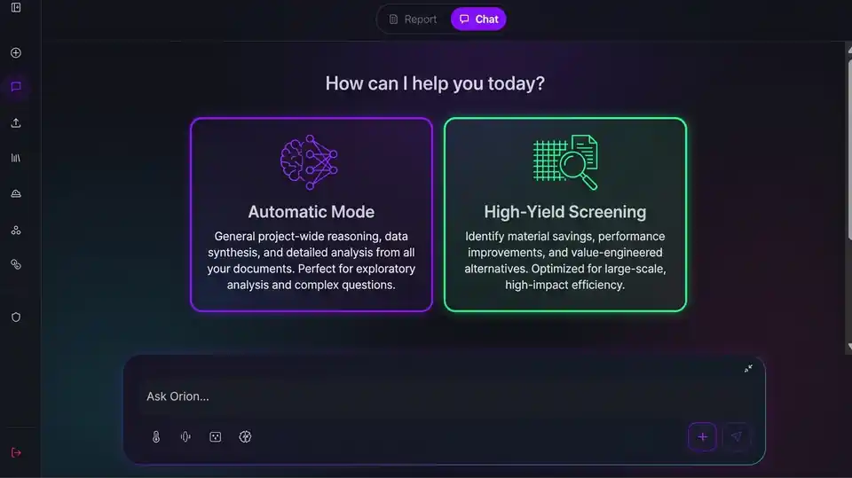 Illustrative GAIA Civil workspace offering Automatic Mode and High-Yield Screening with a conversational prompt.